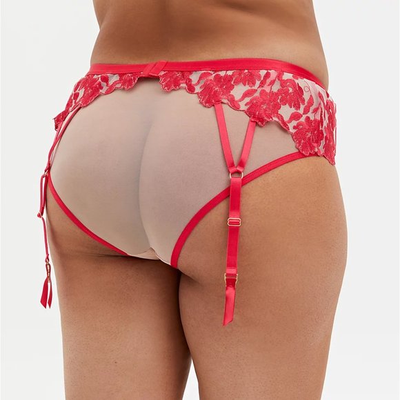 Torrid 1/2X Garter Belt Strappy Embroidered Mesh Pink Roses Plus Sexy Lingerie - Picture 2 of 4